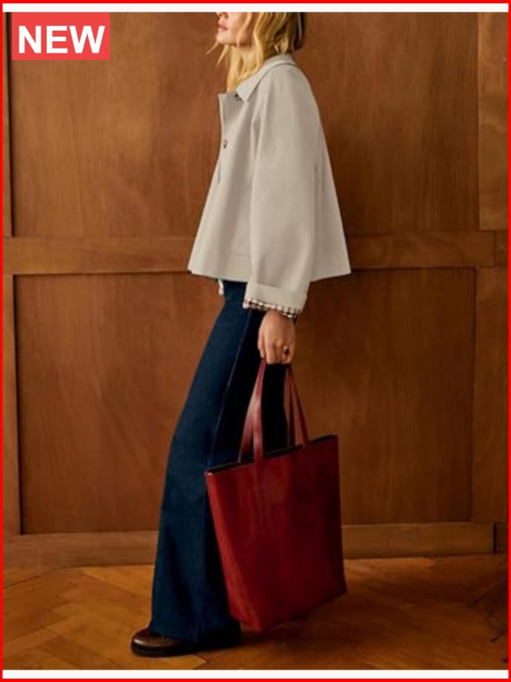 Lightweight Trench Jacket with Plaid Lining Button Front Casual Outerwear - Picture 4 of 7